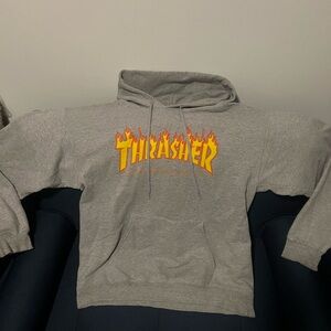Thrasher Gray Hoodie with Flame Logo